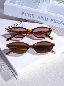 2pcs New Vintage Oval Small Frame Fashion Eyeglasses For Men And Women, Stylish High-End Casual Street Photography Unisex Glasses Halloween