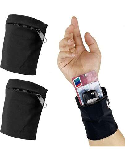 حقيبة معصم للرياضة الخارجية مع سحاب، حقيبة تخزين متعددة الوظائف مخفية، محفظة خاصة، حقيبة هاتف للدراجات، حقيبة ذراع للياقة البدنية، حقيبة معصم، محفظة تخزين للجري، ضروريات السفر؛ أربطة شعر متعددة الوظائف للنساء والفتيات، أربطة شعر سوداء غير مرئية، اكسسوارات السفر، ضرورية للعطلات، الصيف، موسم العودة إلى المدرسة