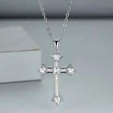 1pc Zirconia Inlaid Cross Pendant Necklace Suitable For Men And Women Perfect Decor For Cool Friends Unisex Jewelry
