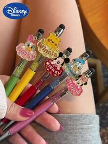 Disney Disney Premium Crystal Gradient Press-Type Gel Pen Set - Officially Licensed Mickey & Minnie & Daisy & Donald & Winnie The Pooh Collectible Design With Interchangeable Character Plates, 0.5mm Quick-Dry Black Ink (2000+ Pages), Luxury Writing Instrument For Journaling & Sketching - Elegant Gift For Disney Collectors & Educators, School Supplies,Back To School