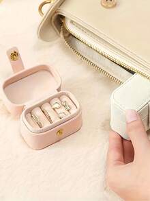 1pc Stylish Mini Faux Leather Jewelry Organizer A Portable Mini Jewelry Box PU Leather Earring Ring Jewelry Storage Box, Travel Jewelry Storage Box For Rings And Studs For Women Storage Organizer Travel Essentials Back To School Dormitory Storage - Multicolor - View 6