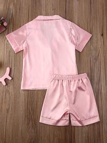 Toddler Baby Kids Silk Satin Pajamas Long Sleeve Button-Down Top Pant Sleepwear Nightwear Girls Boys Pjs - 粉色 - 查看 4
