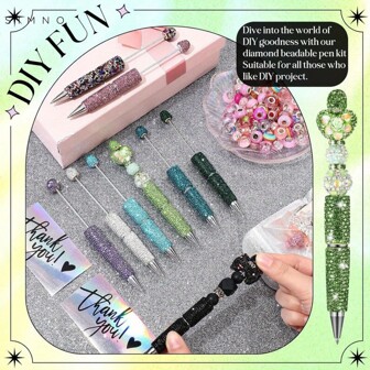 DIY Exquisite Glitter Bead Pen, Rhinestone Exquisite Bead Pen, DIY Bead Pen Set, Cute Journal Pen, Fun Shiny Ballpoint Pen Best Christmas And Party Gifts For Family And Friends