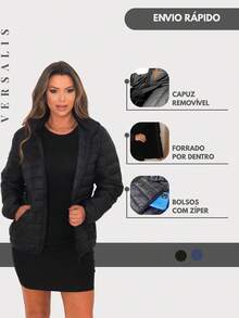 Bobojaco Women's Puffer Jacket Plush Lined Nylon Women's Winter Basic Black Waterproof Coat - National Shipping - 黑色內襯 - 查看 2