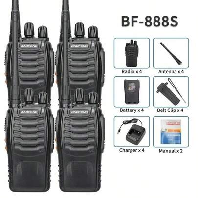 Baofeng 4个宝峰BF-888S业余手持双向无线电UHF对讲机，便携式，适用于徒步旅行、骑行、露营