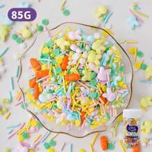 85g Wielkanocne dekoracje na ciasto, artykuły do pieczenia, słodkie artykuły dekoracyjne DIY, w tym różowe i niebieskie uszy króliczka, marchewki, papilotki do babeczek