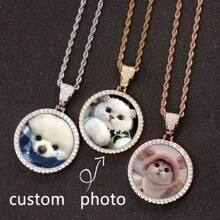 1pc Personalized Photo Pendant Necklace - Hip Hop Luxury Style, Sparkling Rhinestones, Non-Magnetic - Perfect For Men, Ideal For Christmas, Thanksgiving, Teacher's Day, Back To School, Graduation Gifts, Personalized Necklace