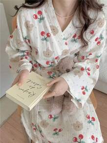 1pc Women Bathrobe, Lightweight Quick Dry Coral Fleece Absorbent Soft Bath Robe, Suitable For Sauna, Beach, Pool, Bathroom