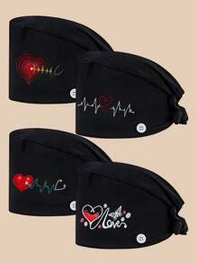Paquete de 4 gorras de trabajo/enfermera para mujeres con estampado gráfico de poliéster y algodón, antibacteriano y antipolvo, adecuado para hospital, enfermería, belleza, limpieza y trabajadores de saneamiento