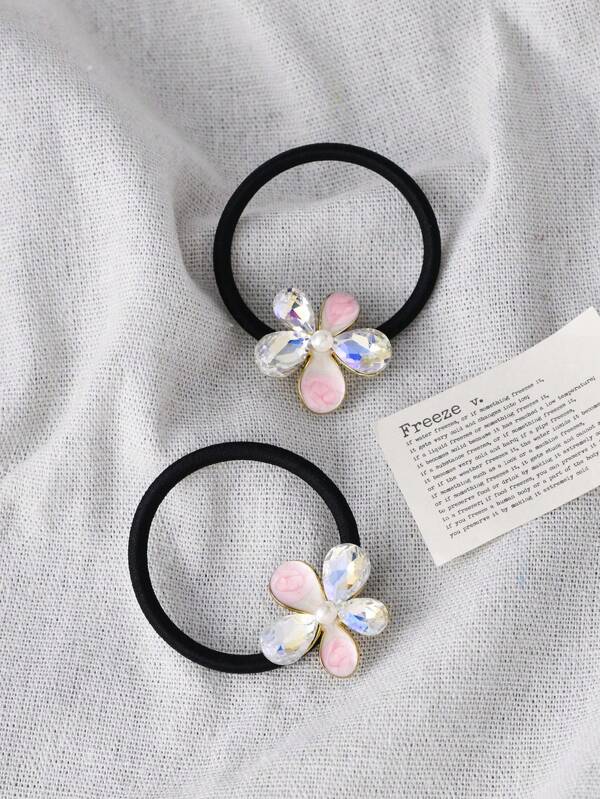 1pc Rhinestone Flower Petals Ponytail Holder, Elegant & Fashionable Hair Scrunchie, Bun Accessories For Women