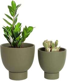 Green Terracotta Self Watering Plant Pot - 2 PCS 6 Inch & 8 Inch Terra Cotta Plant Pot With Drainage Hole And Saucer, Small & Large Clay Flower Pot With Tray, Plant Pot For Indoor Outdoor - 薄荷綠 - 查看 1
