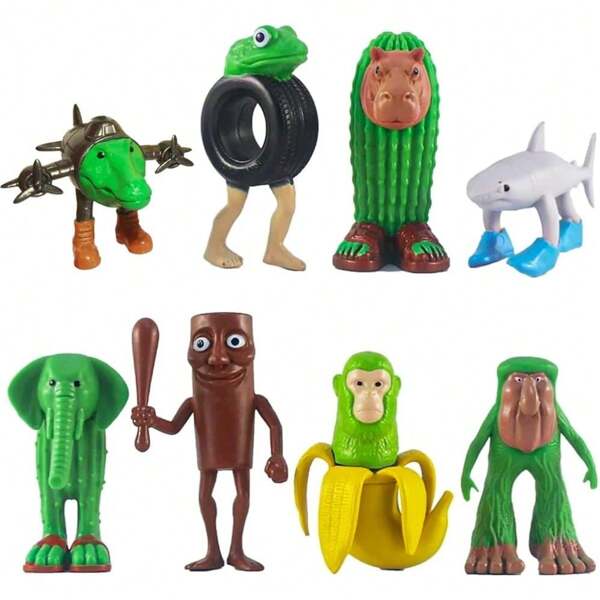 8-teiliges italienisches Brainrot Actionfiguren-Set, lustige sammelbare Tung Tung Tung Sahur Figuren für Erwachsene, inspiriert von Tralalero Tralala, kreative Haie, Affen und weitere Spielsachen