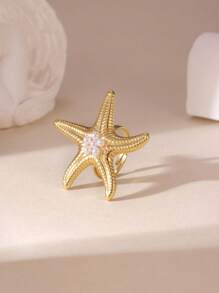 1 Stück übertriebener 18K Edelstahl Ring mit Meeresstern- und Muscheldesign, geeignet für Frauen als Urlaubsschmuck und täglichen Gebrauch