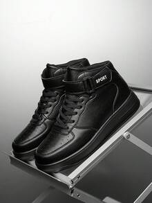 Herrskor med personligt mönster och lapptäcke, höga sneakers för casual bruk, moderiktiga herrskor för gatubruk, vita skor för utomhusbruk, bekväma löparskor för par - Svart - Visa 5