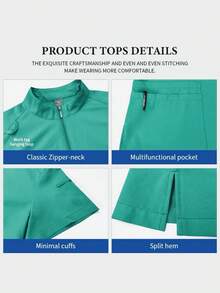Men's Short Sleeve Set, Bestselling Stand Collar Zipper Hospital/Beauty Salon/Doctor/Nurse Uniform - Mint Green - View 7