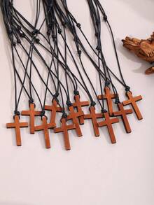 ZIRUISP 1/2/4/6/12pcs Handmade Wooden Cross Pendant Necklace, Suitable For Men And Women, Christian Jewelry With Adjustable Black Cord, Perfect Faith Gift For Believers - Wooden Cross Wax Rope Necklace - View 13