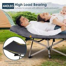 Folding Camping Cot For Adults Portable Camping Bed Cot With Mattress & Carry Bag Heavy Duty Padded Sleeping Cots For Home Office Nap Outdoor Camping Travel Max Load 440LBS, Grey