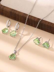 Charming Girl Crystal Zirconia Shinny Earring Necklace Set For Party Gift