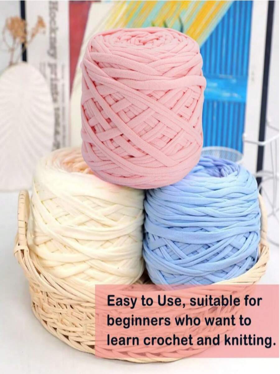 1 rollo de Hilo de camiseta, yardas de tela elástica de ganchillo, hilo de camiseta grueso de poliéster para tejer a mano, cinta para ganchillo de bolsas, cestas, mantas, alfombras, decoración del hogar, manualidades DIY