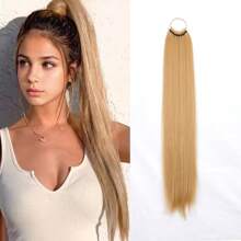 Long Straight Ponytail Extension 24Inch Ponytail Hair Extensions Synthetic Hair On Elastic Band Hairpiece