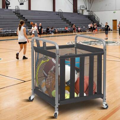 Heavy-Duty Rolling Ball Cart - Metal Sports Equipment Organizer For Basketball/Soccer/Volleyball - Garage & Gym Storage Rack Anyone Gift