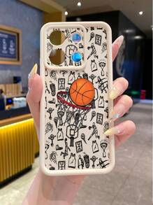 Beige TPU Sandstein Handyhülle, stoßfest, tragbar, mit Basketball Element Muster Design, kompatibel mit Apple 16 15 14 13 12 11Pro Max//Redmi/OPPO/Realme/Infinix