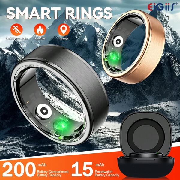 EIGIIS Inel inteligent unisex la modă, cu wireless 5.0, suportă mai multe moduri sportive și fotografie, muzică, echipat cu compartiment de încărcare, opțiuni de dimensiuni multiple, cadou excelent pentru băieți/fete/familie și prieteni