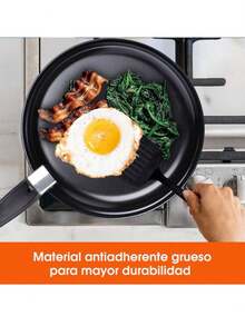 Juego de ollas y sartenes antiadherentes, set de utensilios de cocina de 13 piezas, incluye cacerolas, sartenes y accesorios, revestimiento resistente, distribución uniforme de calor, fácil de limpiar, adecuado para todo tipo de estufas - Negro - Ver 3