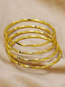 4 piezas de brazaletes tipo bangle con estilo vintage bañados en oro de 24K para mujeres, adecuados para regalos festivos, fiestas y uso diario