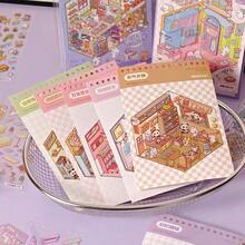 20 张迷你可爱小镇 3D 贴纸 + 20 张场景纸板，微型景观贴纸书手工场景贴纸学校用品，返校 - 彩色 - 查看 7