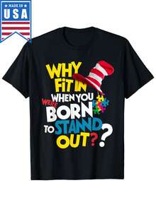 Why Fit In Doctor Teacher Cat In Hat Cool Autism Awareness T Shirt - 黑色 - 查看 1