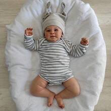 Baby Boy Kids Friend Embroidered Bear Beige/Mixed 03 Pieces Plush And Knit Overalls With Long Sleeve Bodysuit Warm Winter - 灰色 - 查看 3