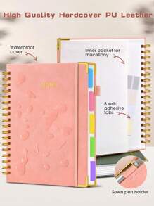 1PC Hardcover Spiral Notebook Journal With Removable Dividers Tabs, 300 Pages Leather 5 Subject Notebook College Ruled, 8x10 Large B5 Notebooks For Work School Note Taking, Lined Journal For Women, (Pink, Purple, Black) School Supplies, Back To School