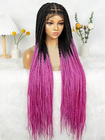 无结盒状编织假发，无结盒状辫子蕾丝前发假发，带婴儿头发，轻质合成浅棕色玉米辫编织假发