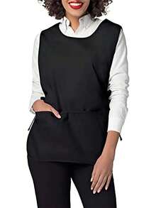 1 pieza Chaleco delantal puro negro/blanco, chaleco sin mangas con lazos en los lados, diadema y bolsillos, ropa de trabajo al aire libre, cocina, baño, hogar, artículos del hogar - Negro - Ver 7