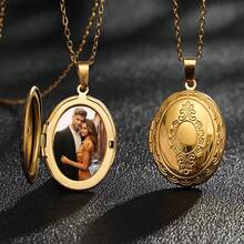 Personalized With Your Own Photo Stainless Steel Locket Necklace,Photo Necklace,Photo Locket,Keepsake Photo Frame Charm Gold,Silver Stylish,Unisex,Simple,Vintage,Goth,Cuties,Casual Custom,Personalized,Unique Ideal Gifts For Him,Ideal Gifts For Her Her,Boyfriend,Girlfriend,Dad,Mom,Family,Friends,Pets,Son,Daughter,Grandparents For Anniversaries,For Birthdays,For Daily Wear,For Weddings,For Graduation,For Prom,For Party - Multicolor - View 4