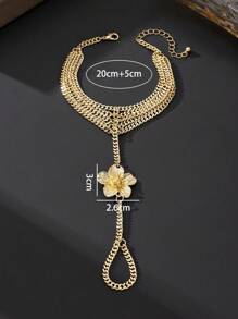 1pc Sexy Gold Line Decor Five Petal Flower Design Anklet, Beach Vacation Style Accessories For Women (Gift Box Not Included)