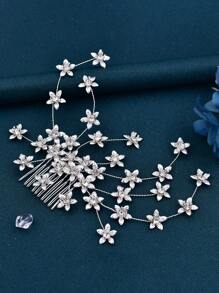 1pc Fashionable Alloy Flower Crystal Inlaid Hair Comb, Daily Hairstyle Versatile Headpiece Suitable For Wedding Bride/Bridesmaid And Party Events