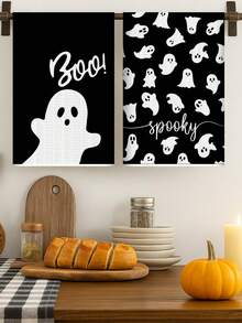 2 piezas de toallas de mano con tema de Halloween, toallas de cocina con diseños de fantasmas, calabazas, gatos negros y calaveras para decoración de Halloween, super absorbentes y secado rápido, decoraciones para fiesta de Halloween, decoración del hogar y la cocina, regalos y artículos de limpieza. - Paño de cocina de Halloween - Ver 3