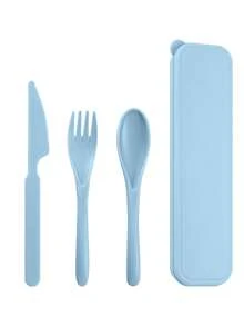 4pcs Portable Plastic Cutlery Set With Utensils (Knife, Fork, Spoon, Chopsticks) And 1 Storage Box, Suitable For Outdoor, Camping, Picnic, Work, School,School Supplies - Multicolor - View 10