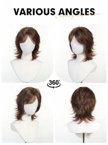 12 Inch Short Mullet Head Wigs With Bangs Synthetic Straight Women Brown Short Hair Wig For Daily Party Cosplay Wigs(Pay Attention To How You Wear And Care For It,Due To Lighting And Angle During Photography, The Actual Product May Have Slight Color Differences Compared To The Images.)