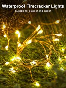 10ft Battery Operated Fairy String Lights, Waterproof Silver Wire Fairy Lights, 10ft 100pcs LED Firecracker Starry Lights, Suitable For DIY Wreaths, Home Wedding Party, Bedroom, Mason Jars, Holiday Christmas Decoration, Indoor And Outdoor Christmas Decoration, Halloween Garden Decoration, Autumn Decoration, Harvest Festival Decoration, Room Decoration, Bedroom Decoration, Warm White Light. - Warm Color - View 6