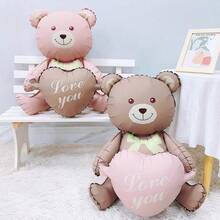 2 件哑光泰迪熊铝箔心形气球，适用于生日派对、情人节、婚礼装饰、摄影道具