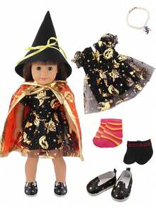 1 conjunto de atuendo de muñeca de Halloween, apto para muñecas bebé renacidas de 18 pulgadas, vestido con estampado de estrella/calabaza, accesorios para muñecas, calcetines para muñecas - conjunto de ropa de halloween - Ver 6