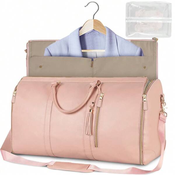 1 pezzo Grande borsa da viaggio per abiti pieghevole, borsa a tracolla sportiva da palestra, borsa da viaggio portatile, borsa pieghevole per riporre gli abiti delle donne, borsa da palestra/notte versatile in pelle PU, grande valigia per la scuola