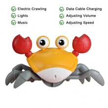 爬行螃蟹玩具，趣味互动跳舞行走移动玩具感官感应螃蟹带音乐，螃蟹玩具男孩女孩儿童生日礼物 - 彩色 - 查看 13