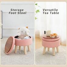 Round Footstool Ottoman Rabbit Wool Mushroom Stool Solid Wood Stool Small Upholstered Ottoman Shoe Changing Foot Stool Step Stool Sofa Footrest Stool For Living Room StoragePink-ZYGSOME - Storage-pink - View 6