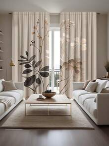 2pcs Morandi Hand-Painted Plant Pattern Printed Curtains, Suitable For Home And Office Decor - Multipurpose, Light-Filtering, Rod Pocket Hanging, Machine Washable, Fashionable Design, Applicable For Bedroom Or Living Room, Living Room Curtains - Multicolor - View 4