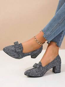 Tocuri înalte pentru femei, culoare solidă, cu fundă groasă, elegante, confortabile, cu vârful ascuțit, potrivite pentru primăvară/toamnă, ocazii formale, petreceri, dansuri - Gri - Vizualizare 3