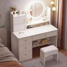 Tocador Multifuncional Con Espejo Led Con Taburetes - Tipo de Enchufe A Japonés (100V) - Ver 6